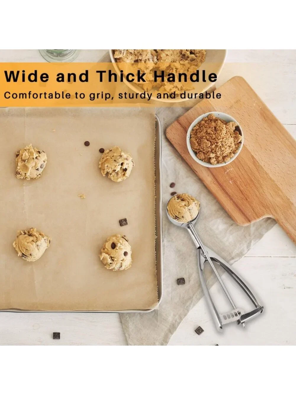 Versatile Cookie Scoop Set - 3 Sizes for Baking, Heavy-Duty Stainless Steel, Ice